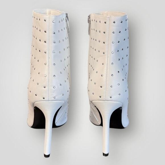 New Nine West Farrah Pointy Toe Stiletto Zip-Up Booties White w/ Studs, Wm's 9.5 - Picture 4 of 11